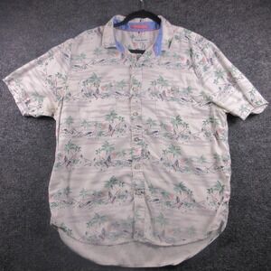 Tommy Bahama Shirt Mens‎ XL Beige Hawaiian Tropical Button Front Short Sleeve